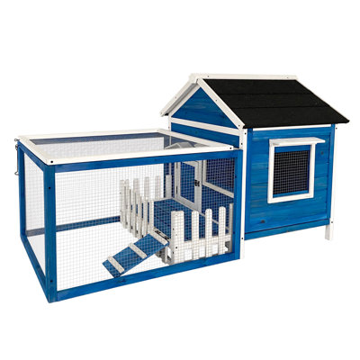 Delantae Rabbit and Small Animal Hutch, Blue with White Trim