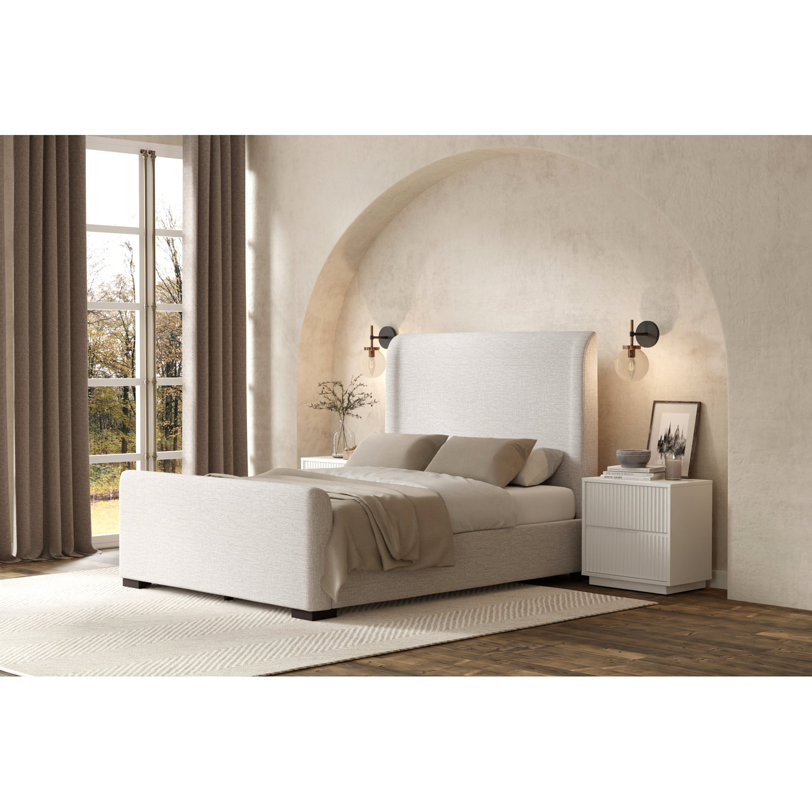 Scotty Upholstered Wingback Bed, Queen