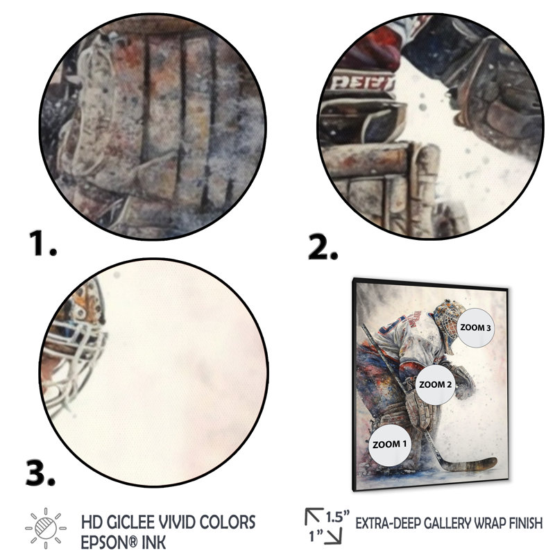 Gardien de but pendant le jeu de hockey II - Impression sur toile, H 32 po x l 24 po x P 1 po