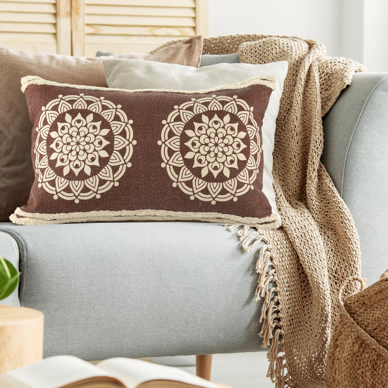 Traditional Medallion Stonewashed 100% Cotton Decorative Throw Pillow Cover, Rectangle 16"H x 24"W, Polyester/Polyfill