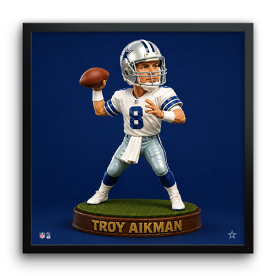 Figurine à tête branlante Troy Aikman (retraité) des Dallas Cowboys (NFL-FGA), édition limitée 12" x 12", impression.