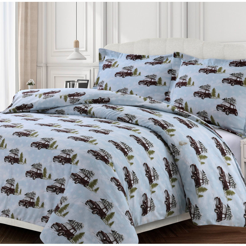 Flannel Duvet Cover, King Duvet Cover + 2 Shams, Blue