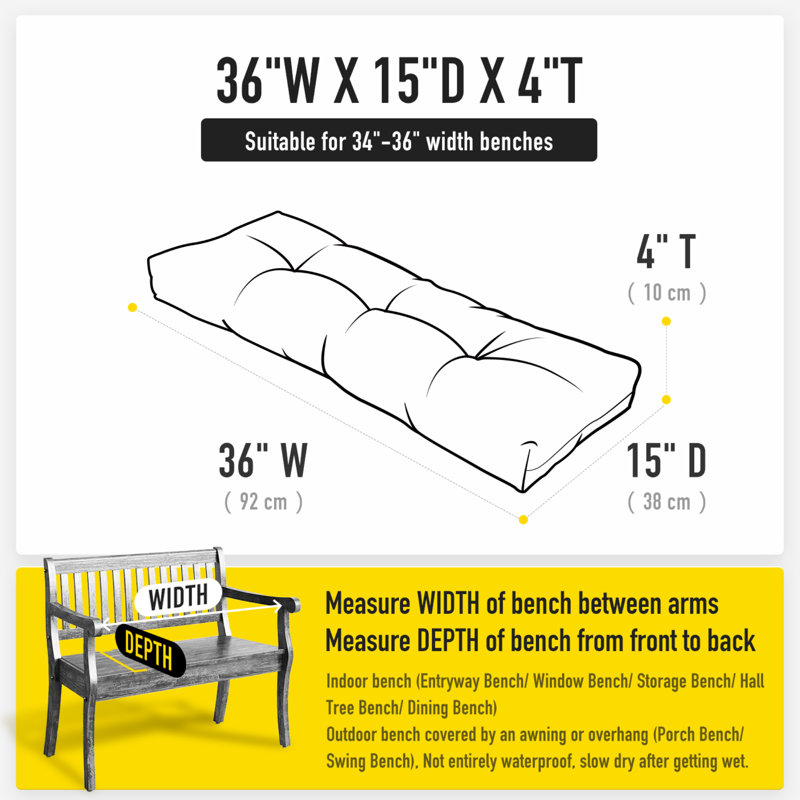 Coussin de banc en mousse viscoélastique antidérapante Sunxt, Minuit, L 36 po x P 14 po