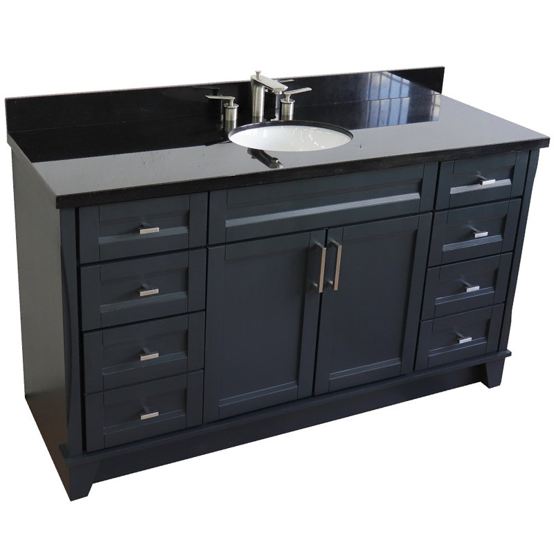Ensemble de meuble-lavabo simple 61 po Constantin, Granite noir Galaxy