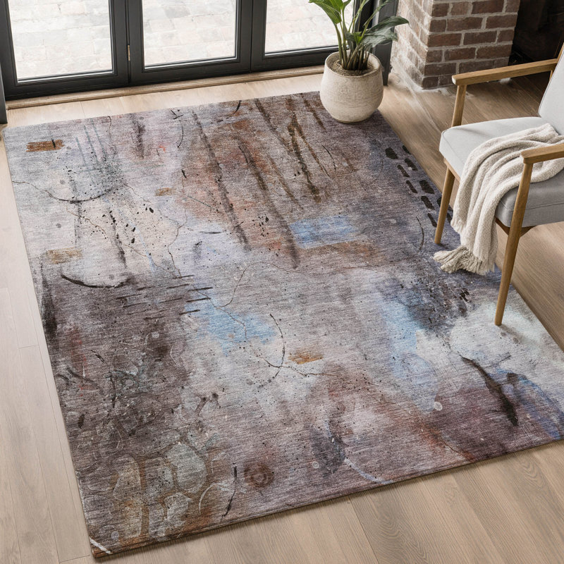 Tapis abstrait lavable à la machine de qualité supérieure Mayfield AMF2032, 8 pi x 10 pi, Taupe