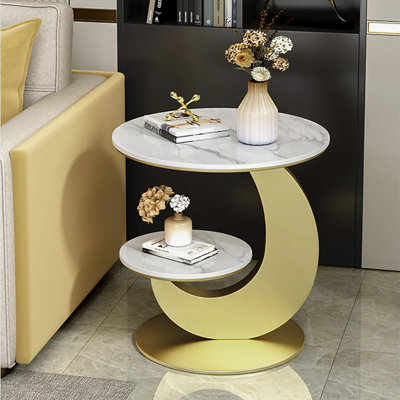 Sintered Stone Side Table 2 Tier Round End Table Living Room