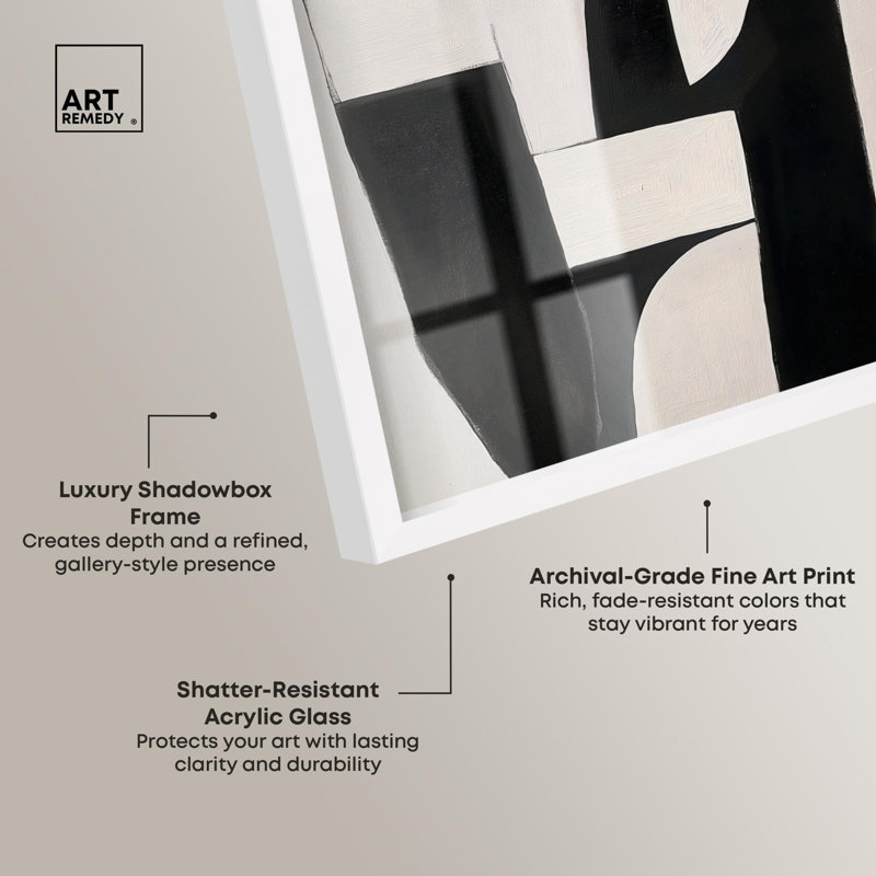 «Curvilinear Contrast II Shadowbox Print Midcentury Art» par Art Remedy, 31" H x 25" W, Blanc