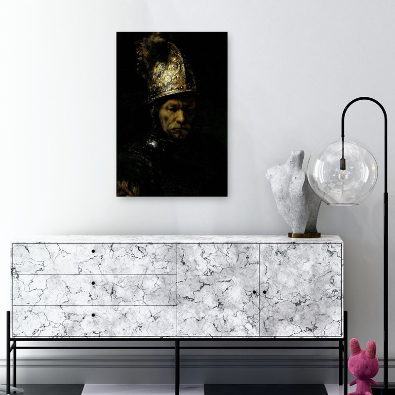 Man With Helmet Classic Contemporary Wall Art Print by Rembrandt Van Rijn - Wrapped Canvas Print, 91.44cm H x 60.96cm W