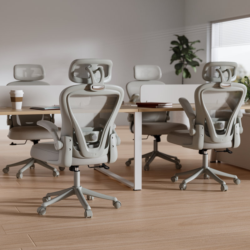 Chaise de bureau ergonomique en filet avec appui-tête Gelbert, Gris