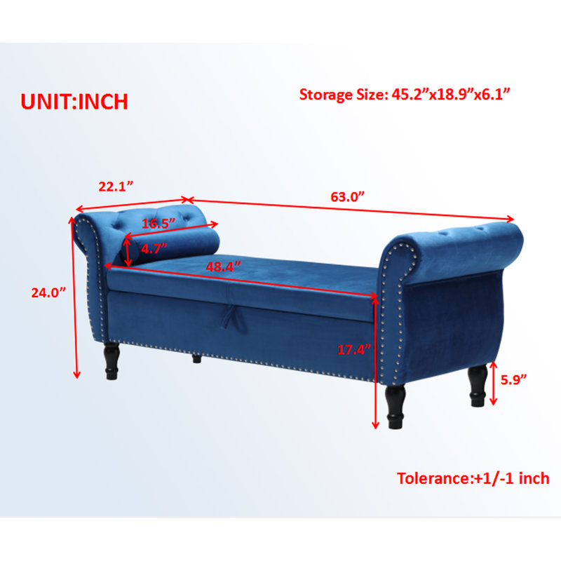 Banc de rangement rembourré Lalita, Bleu