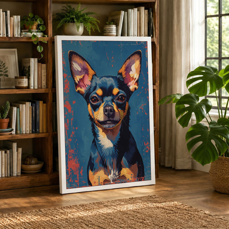 Chihuahua Portrait Boho - Wrapped Canvas, 24x16 - 61.0 x 40.6 cm, Sage Border