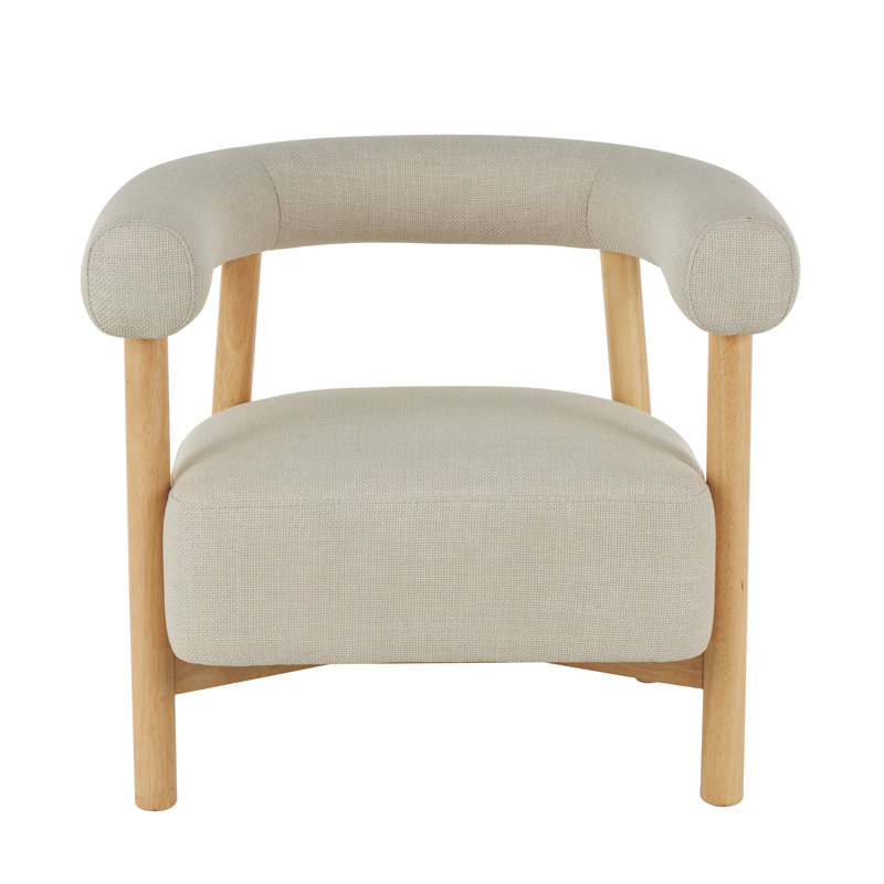 Fauteuil d'appoint rond beige en polyester brun clair avec structure en bois brun clair Sara