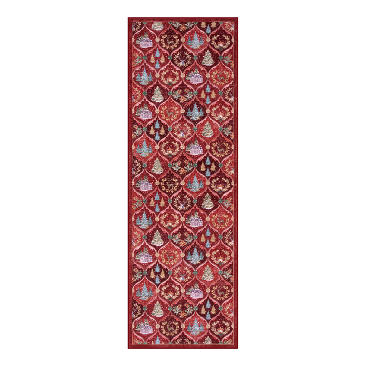 Laraven Christmas World Full-Coverage Rug Festive Non-Slip Holiday Carpet Washable Rug Xmas Decor Throw Mat