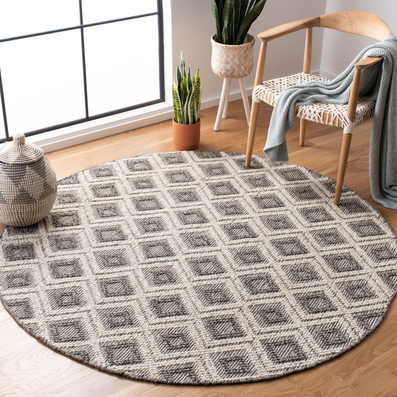 Tapis en laine / coton tissé à la main Caper en ivoire / gris, Rond 6 pi