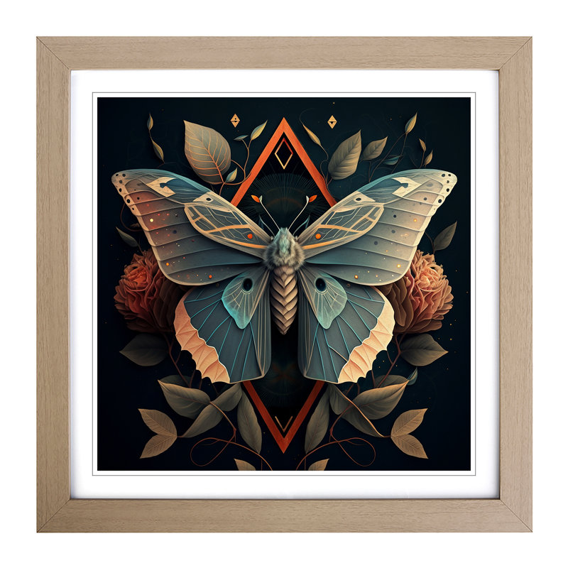 Moth Geometric - Framed Print, Oak