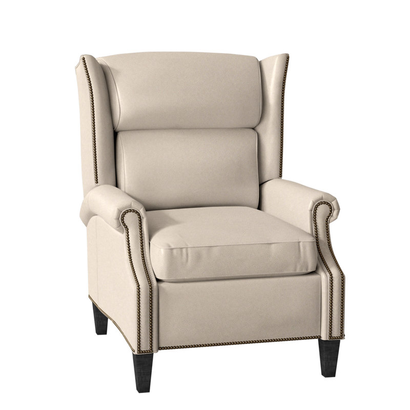 Broderick Recliner, #9 French Natural, Aline Light Gray Stonewash Genuine Leather, Plantation