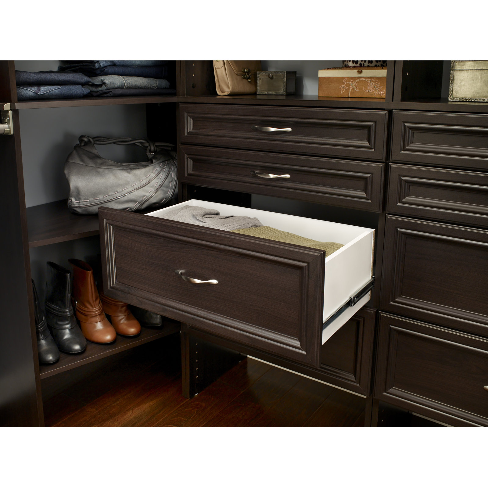 SuiteSymphony 84" W - 120" W Closet System with Drawer, Espresso