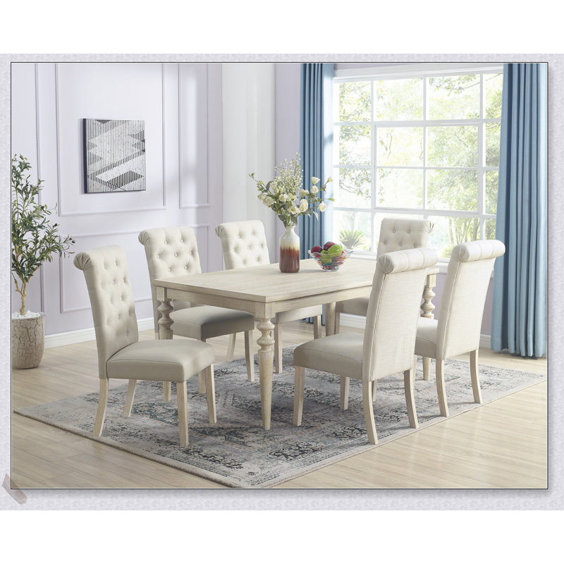 Ensemble de salle à manger Amonia, 7 pièces : table, 6 chaises, Beige