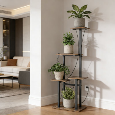 Support pour plante d'intérieur avec lumières de croissance, tablette d'angle à 5 niveaux avec 3 bandes réglables à DEL, minuterie automatique et 2 crochets de suspension pour le salon, le patio ou le jardin