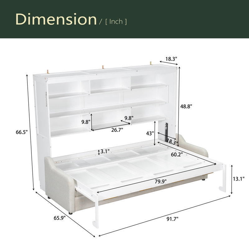 Ensemble de lit escamotable Hideaway avec canapé, tablettes de rangement intégrées et éclairage DEL, Grand lit