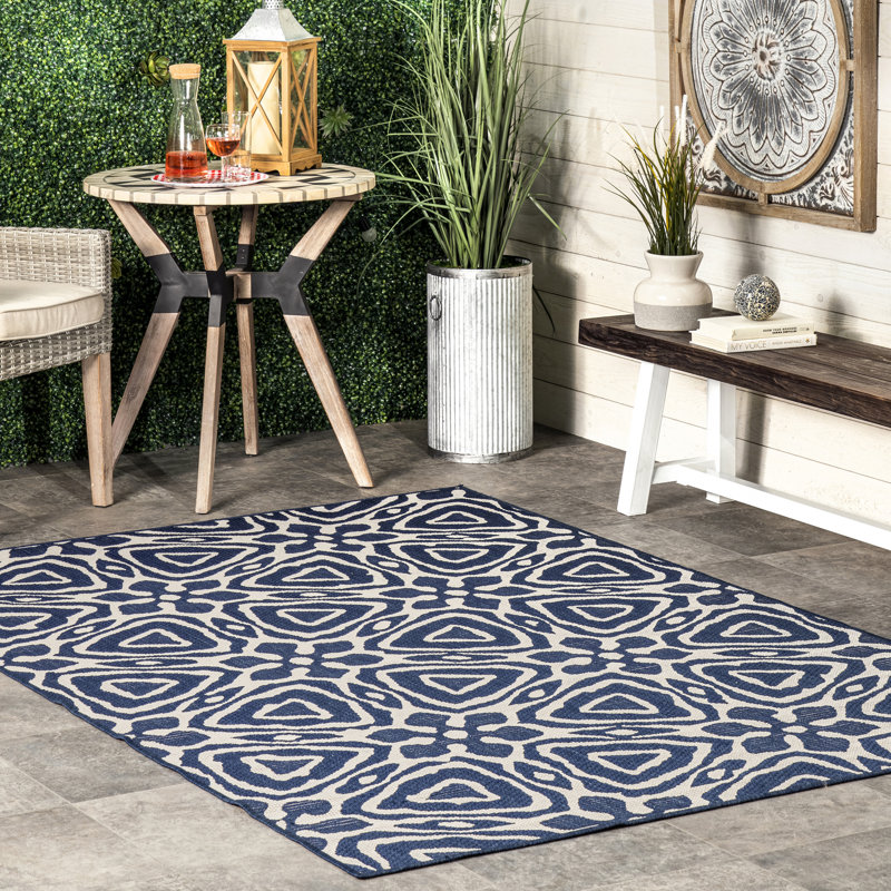 Tapis bleu marine intérieur / extérieur Ed munson, Rectangle 4 pi x 6 pi