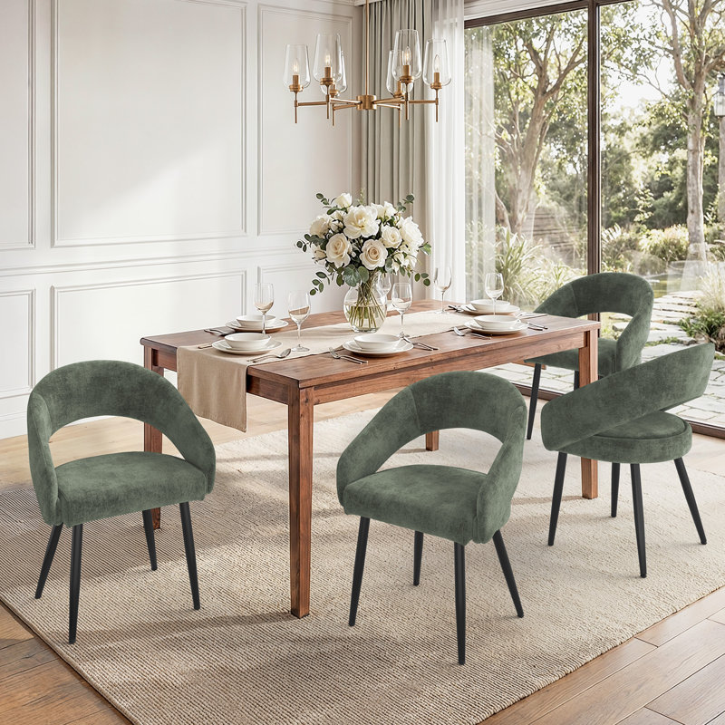 Chaises de salle à manger rembourrées Sabuk, 4, Chenille verte