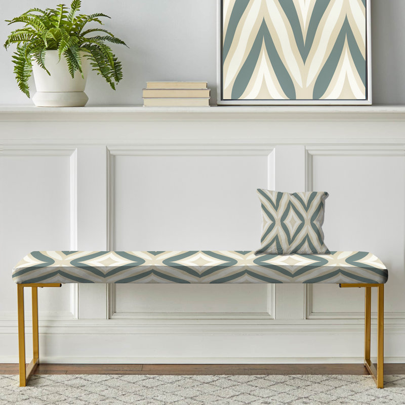 Neutral Space - Damask Upholstered Gold Bench