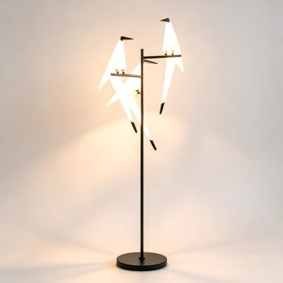 Nordic Art Paper Crane Floor Lamp with PVC Shade – Creative Standing Lamp for Living Room – Artistic Floor Lamp with Metal Base & 3-Section Body – Warm LED Paper Crane Floor Light
