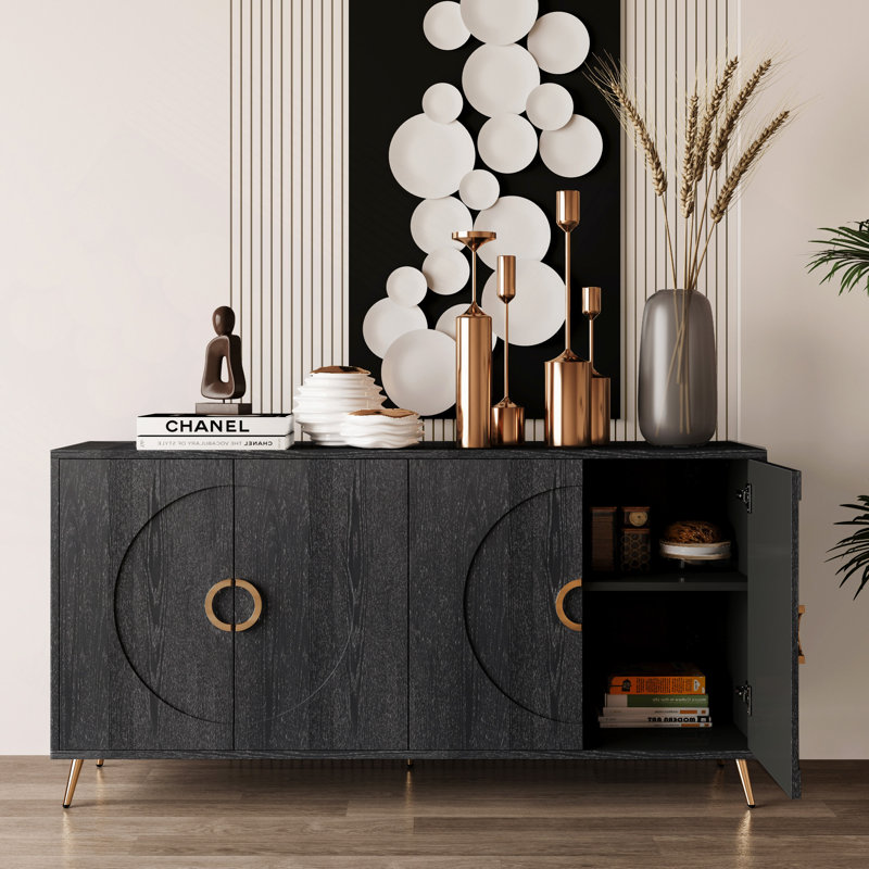 Buffet 4 portes Modern, Noir patiné
