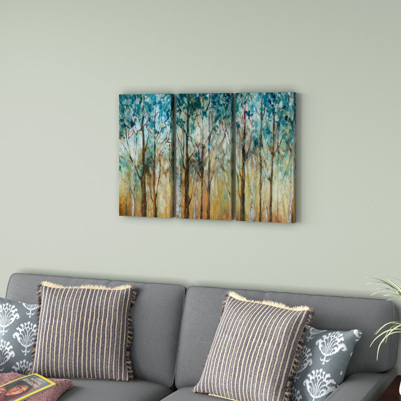 Sunlit Birch Grove - 3 pièces, reproduction d'art sur toile tendue, H 24 po x l 36 po x P 1,5 po