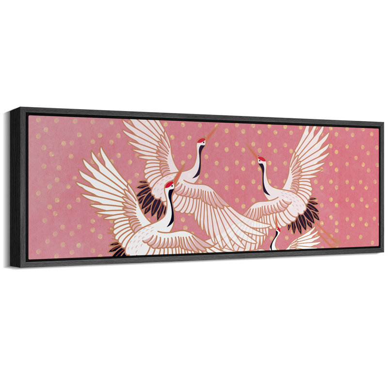 «Bright Preppy Animals Elegant Cranes In Flight», reproduction sur toile encadrée, H 20 po x l 60 po, Noir, noir, noir, noir
