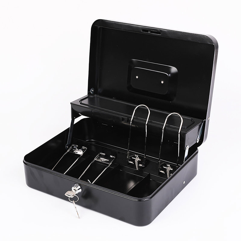 Cashier Box with 2 Keys Multi Money Trays Cantilever Design Coin Compartments Unbreakable Protection