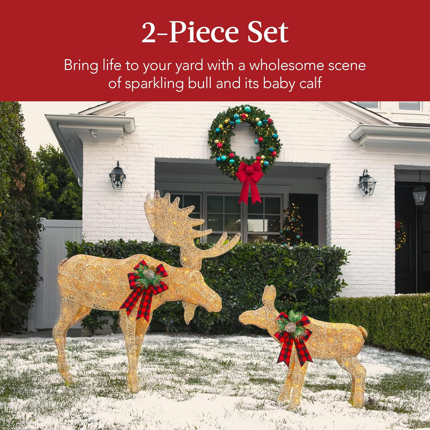 The Holiday Aisle® 2-Piece Lighted Moose Set, Gold