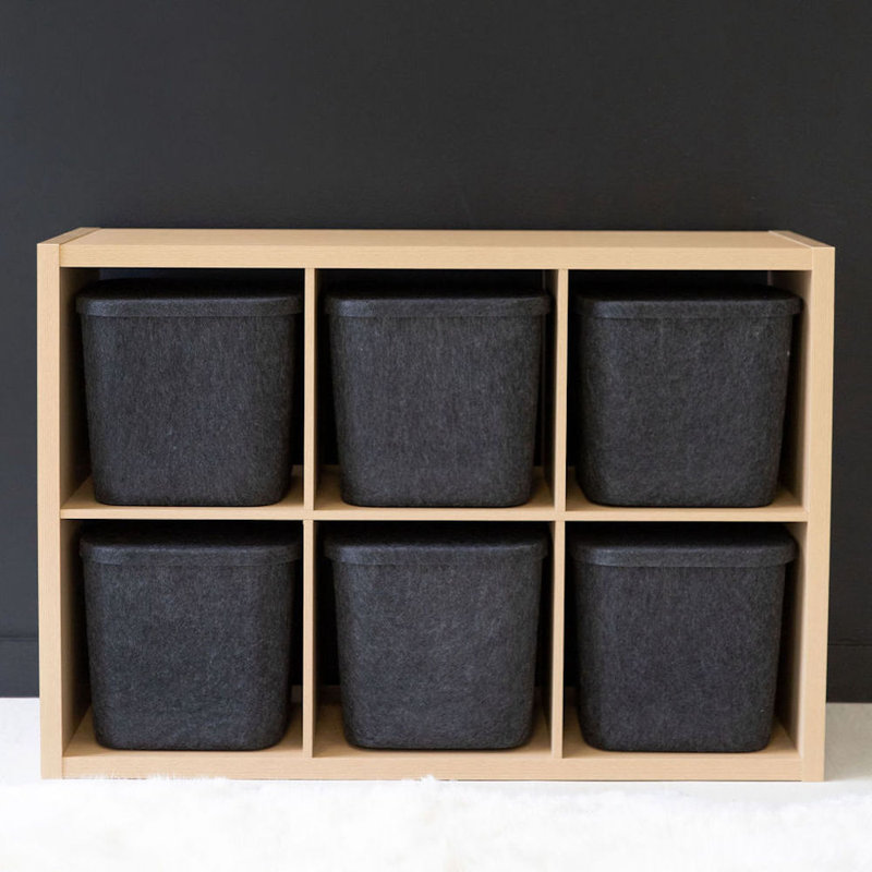 Sculpted Felt Storage Bin with Lid, Carbon