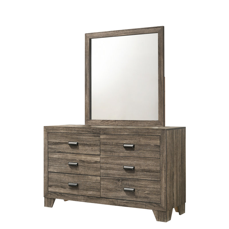 Mobilier de chambre 1 pièce à 6 tiroirs avec commode de rangement contemporaine en métal rustique gris rustique