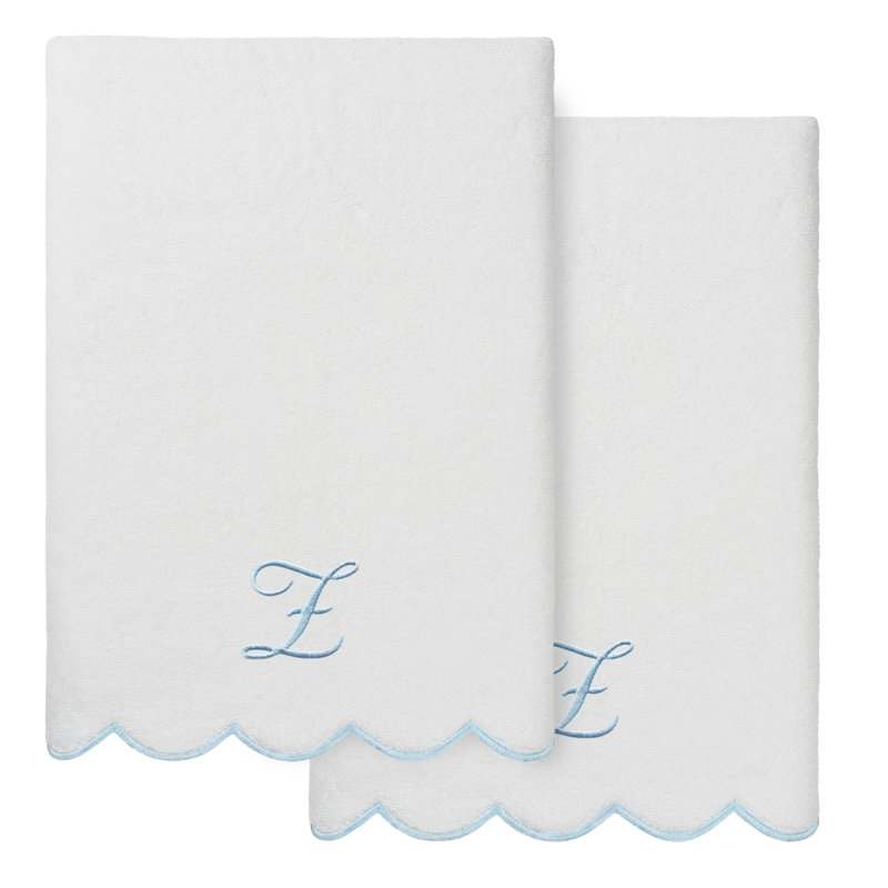 Ensemble de serviettes de bain personnalisées 100% coton turque 2 pièces Linum Home Textiles ADORNIA, Blanc / Bleu, Z