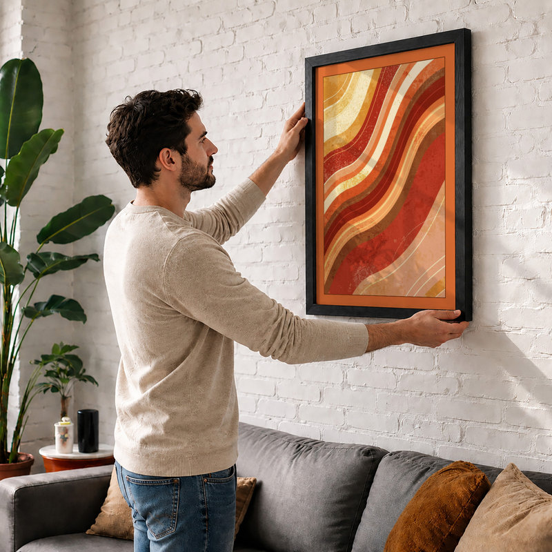Flowing Warmth Abstract - Framed Print, A1 - 84.1 x 59.4 cm, Black