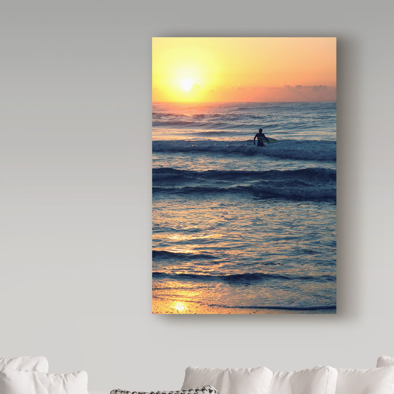 Modern Coastal Surf Landscape Canvas Art in Blue and White