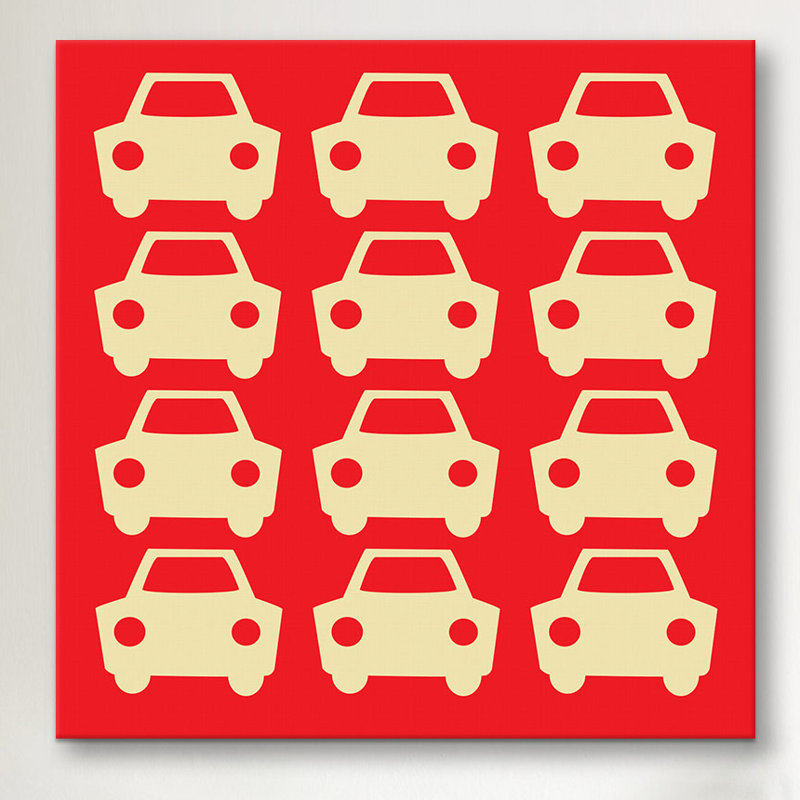 « kids beep beep cars »-impression sur toile tendue Kids Art, H 12 po x l 12 po x P 1,5 po, Beige / rouge