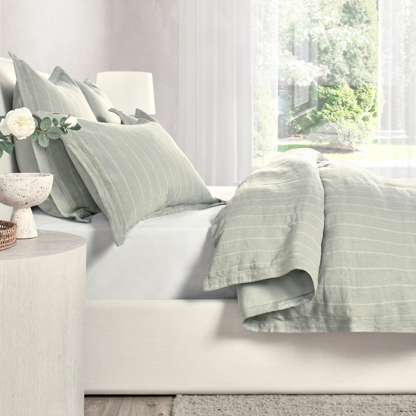 Tasmin Linen Duvet Cover, Queen Duvet Cover, Sage Green