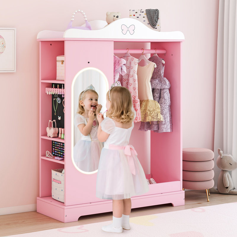 Kids Armoire With Jewelry Cabinet, Pink