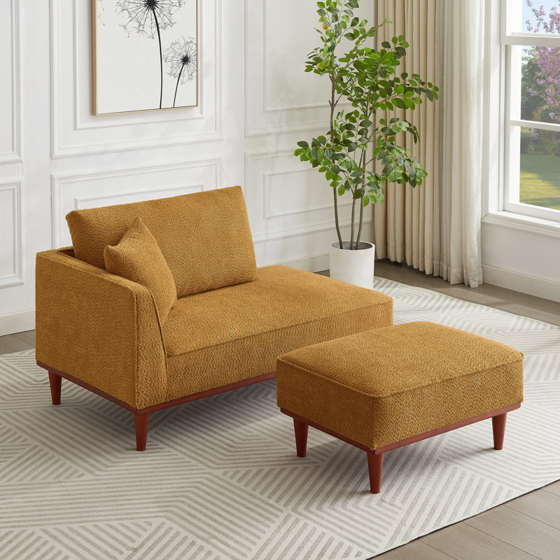 Finken Upholstered Chaise Lounge and Stool, Orange