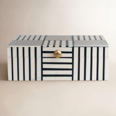 Jona Plastic Storage Box with Striped Block Pattern and Gold Knob