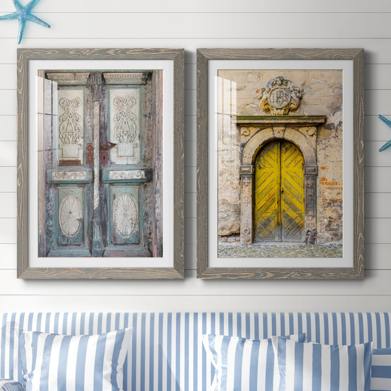 Porte baltique - ensemble de 2 reproductions d'art, H 44 po x l 31 po x P 1 po, Cadre en papier gris, Blanc