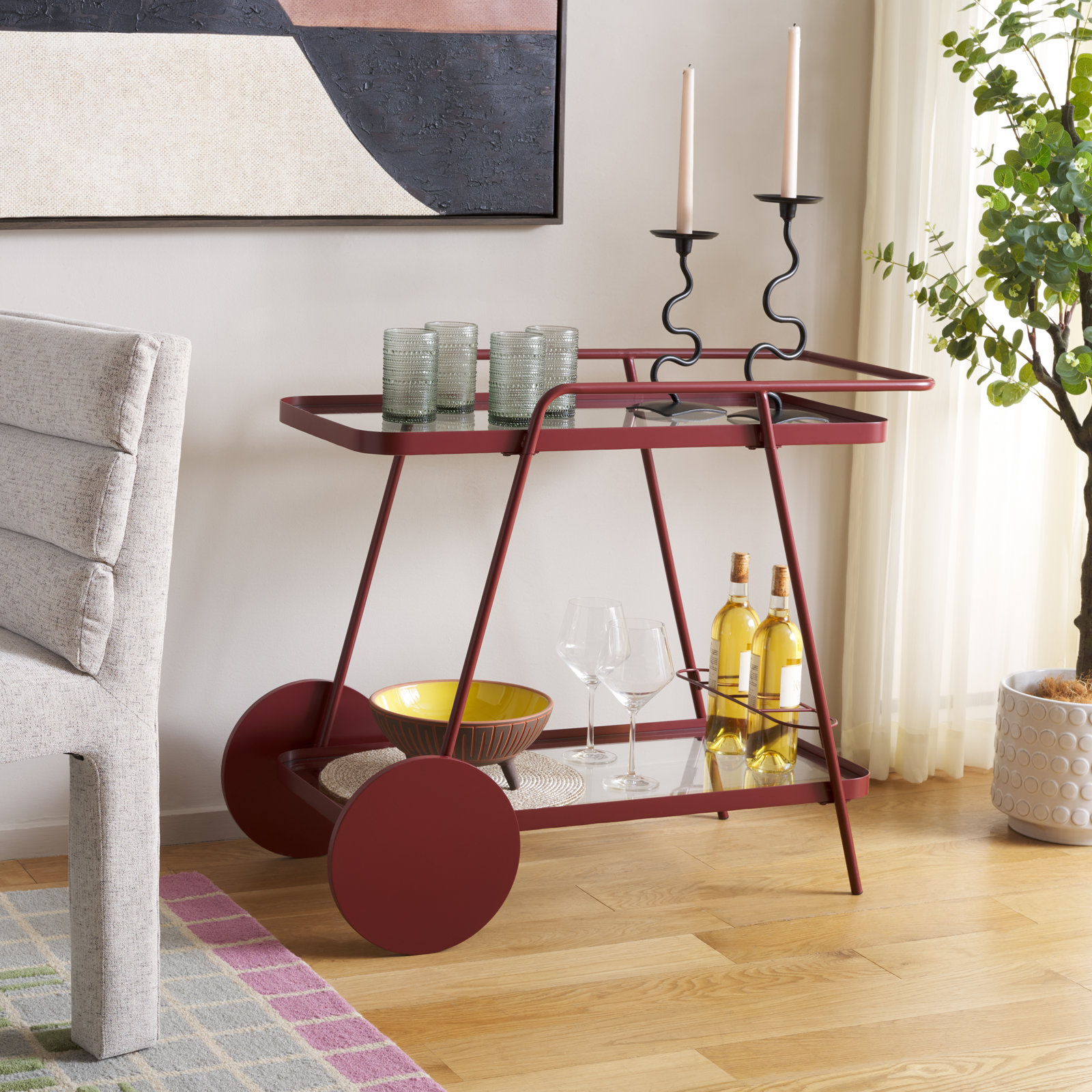Cullin Metal Bar Cart, Brick Red