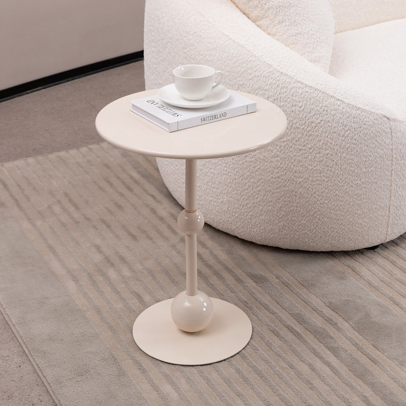 Table basse en métal vintage, table d'appoint ronde pour table de chevet et table d'appoint, Blanc lait