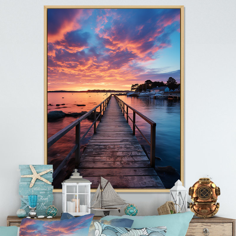 Broadlands Pier and Dock Coastal III, reproduction d'art sur toile, H 20 po x l 12 po x P 1 po, Cadre naturel flottant