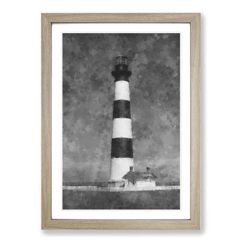 View of a Lighthouse Vol.1 - Picture Frame Graphic Art, 48cm H x 36cm W x 2cm D, Oak