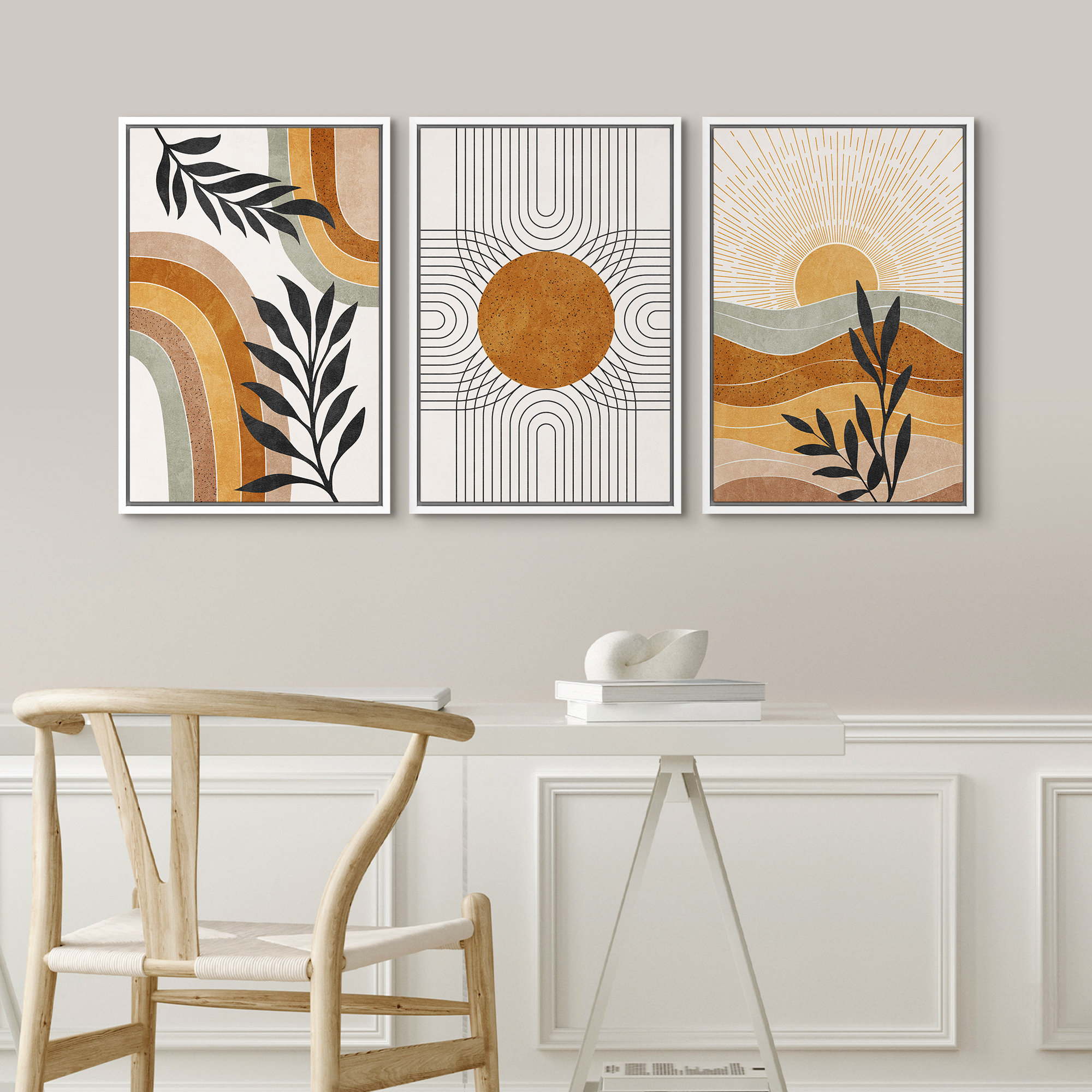 IDEA4WALL Mid Century Modern Boho Brown Abstract Sun Tropical Plant ...