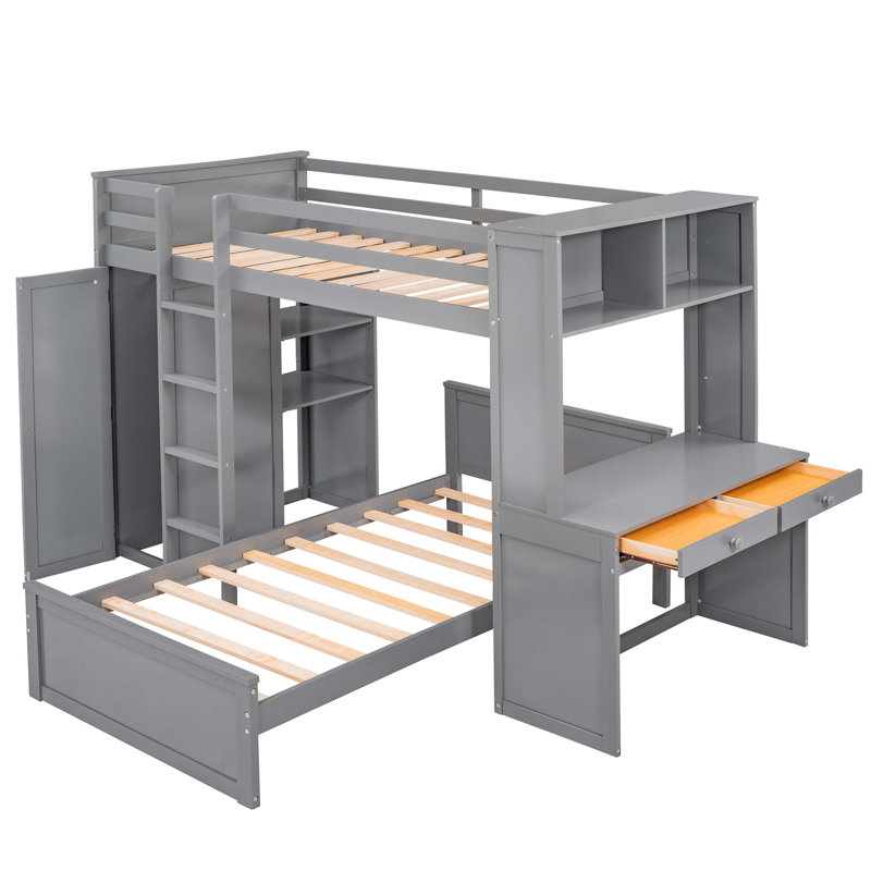 Lit mezzanine avec support Katrece, gris